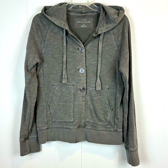 J. Crew Tops - J. Crew Grey Cotton Jersey Henley Hoodie Women’s Size L